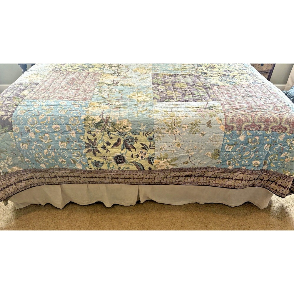 Vtg Company Store Emilie King Quilt Set Boho Patchwork Floral 2 Shams & Throw - Picture 3 of 8
